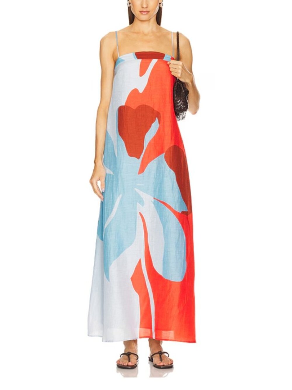Significant Other Edith Linen Blend Maxi Dress Red Blue Size 4
